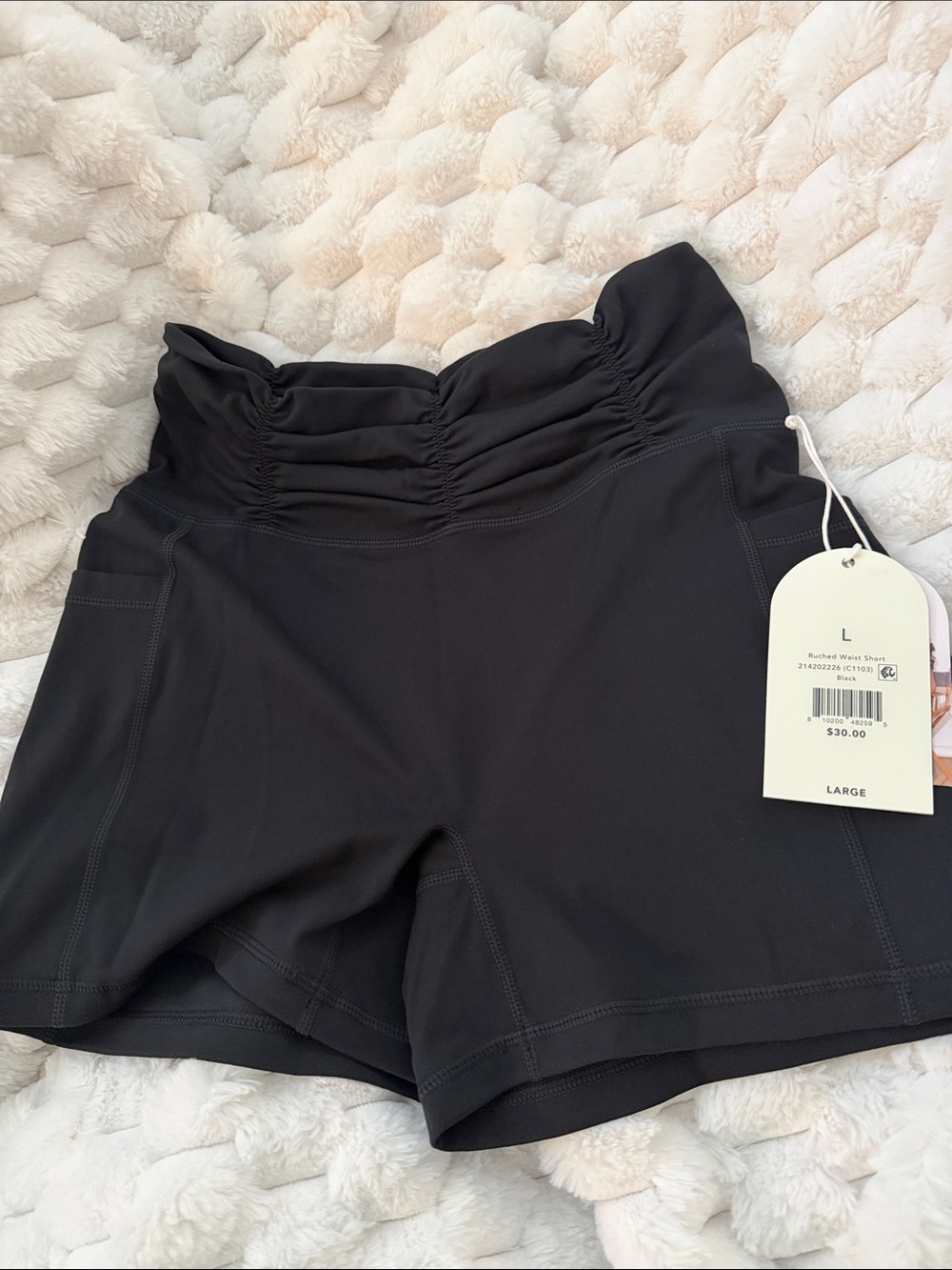 Ruched High-Waist Black Athletic Shorts - Large